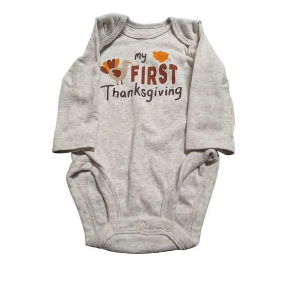 Carter's Other - Carters Baby 3M My First Thanksgiving Long Sleeve Bodysuit Heather Gray Turkey